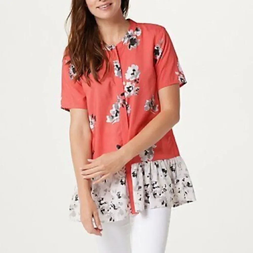 Tolani Collection Printed Button Front Woven Tunic